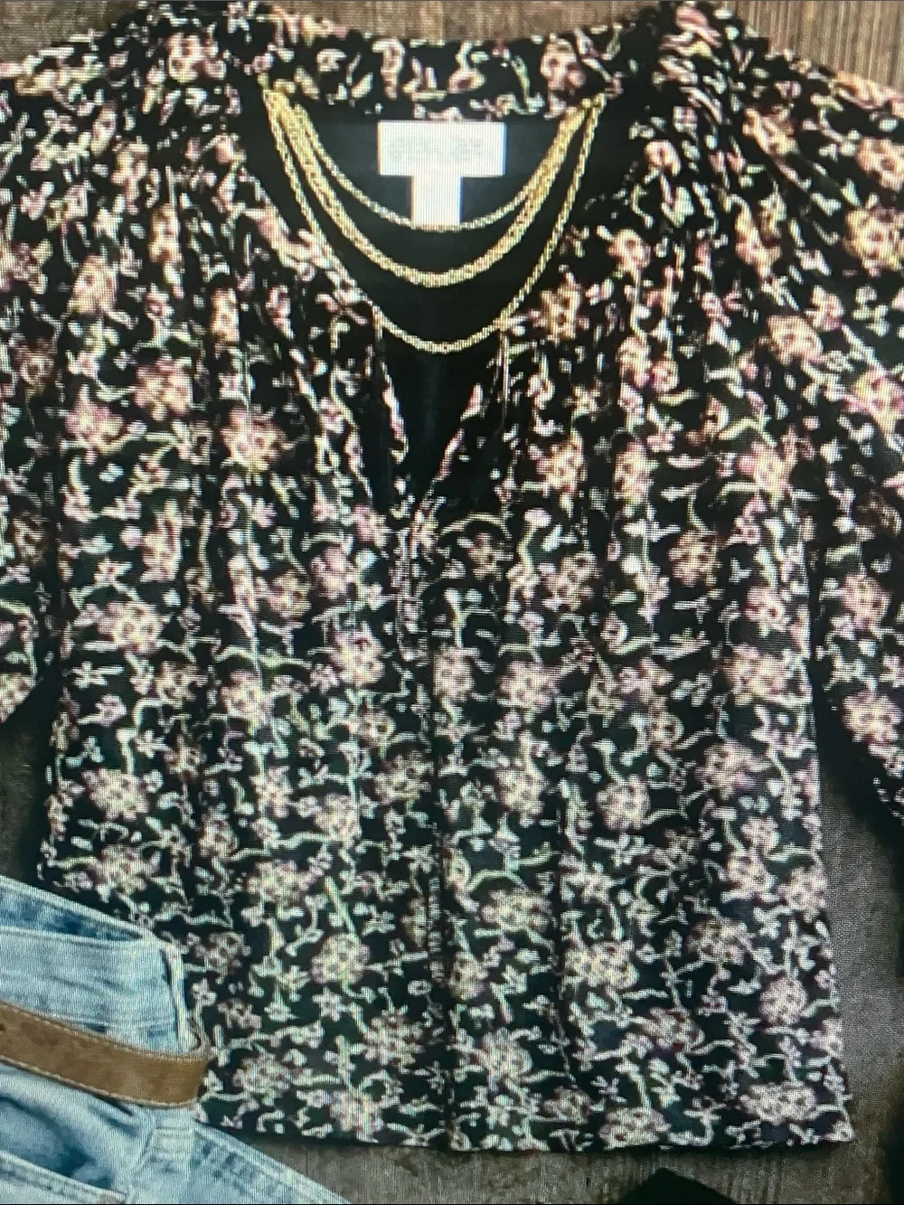 Rachel Zoe Black Blouse with Pink Floral Print